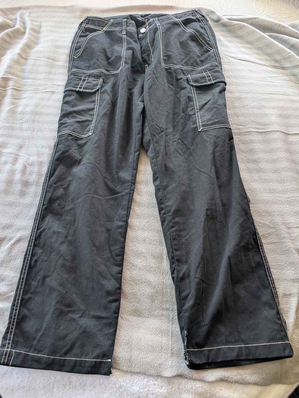 True Religion Black Cargo Pants with White Contrast Stitching